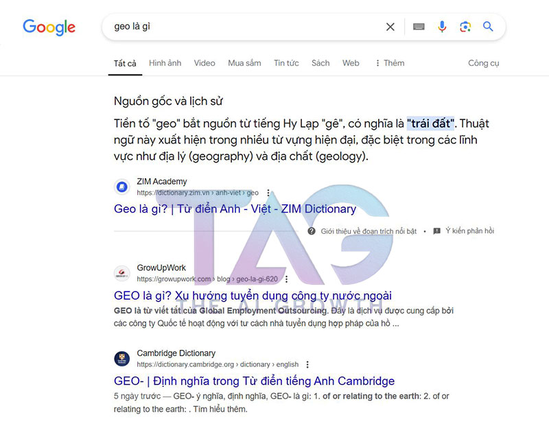 kết quả tìm kiếm trên google